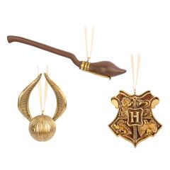 Harry Potter: Christmas Decorations (Golden Snitch, Broomstick and Hogwarts Logo) Preorder