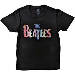 The Beatles: Floral Logo - Black T-Shirt