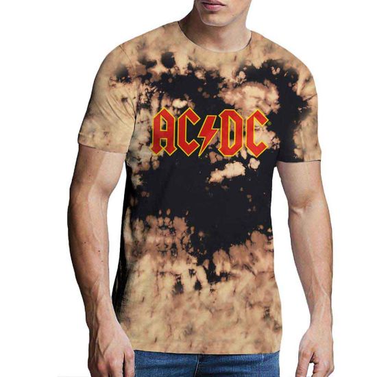 AC/DC: Logo (Dip Dye, Dye Wash) - Dip Dye Tan And Black T-Shirt