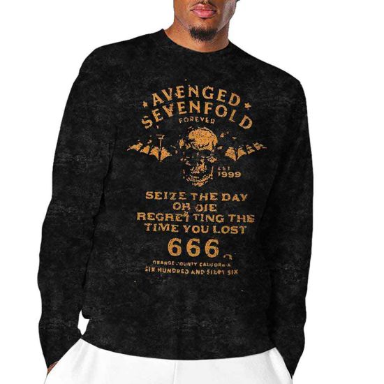 Avenged Sevenfold: Sieze The Day (Dip Dye, Dye Wash) - Black Long Sleeve T-Shirt