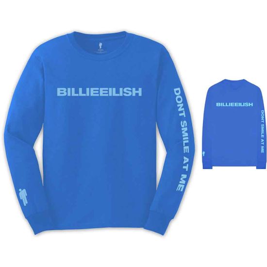 Billie Eilish: Smile (Back Print, Sleeve Print) - Mid Blue Long Sleeve T-Shirt