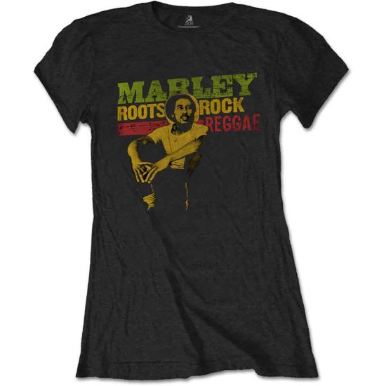 Bob Marley: Roots, Rock, Reggae - Ladies Black T-Shirt