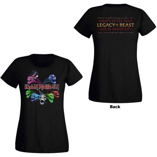Iron Maiden: Legacy of the Beast Live Album Skulls (Back Print) - Ladies Black T-Shirt