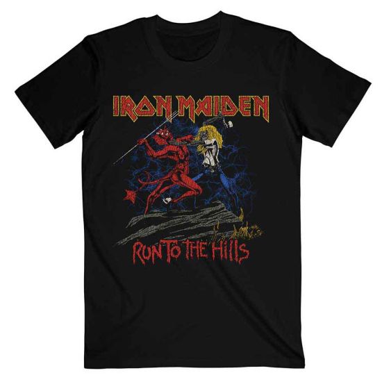 Iron Maiden: Number Of The Beast Run To The Hills Distress - Black T-Shirt