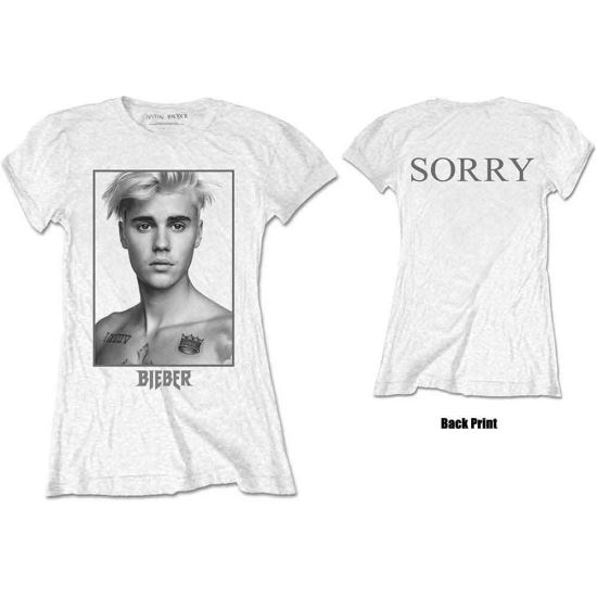 Justin Bieber: Sorry Ladies (Back Print) - Ladies White T-Shirt
