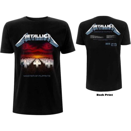 Metallica: Master of Puppets Tracks (Back Print) - Black T-Shirt