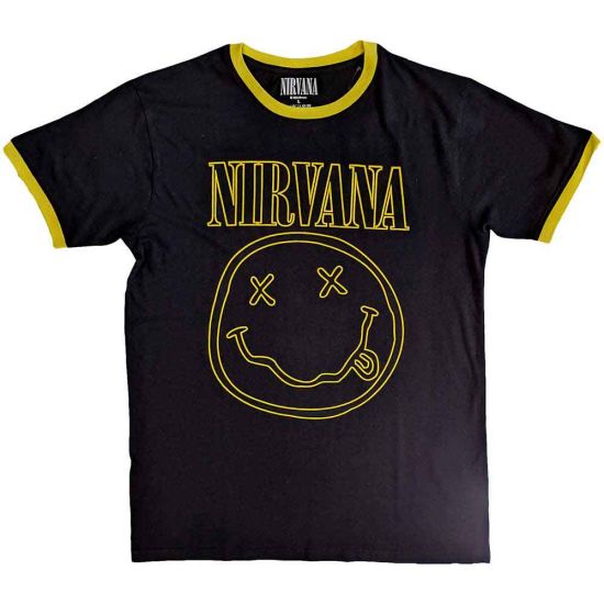 Nirvana: Outline Happy Face - Black T-Shirt