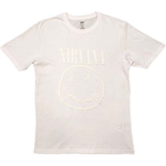 Nirvana: White Happy Face (Hi-Build, White-On-White) - White T-Shirt