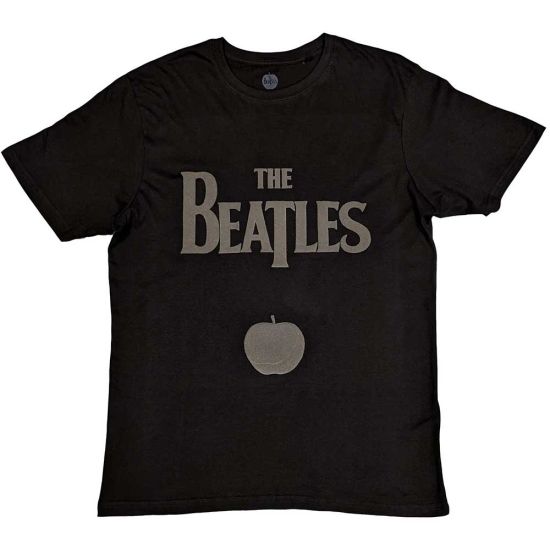 The Beatles: Drop T Logo & Apple (Hi-Build) - Black T-Shirt