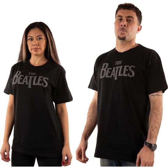 The Beatles: Drop T Logo (Embellished) - Black T-Shirt