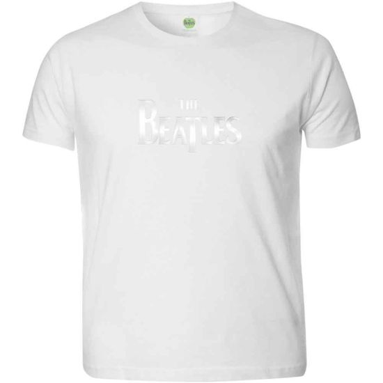 The Beatles: Drop T Logo (Hi-Build, Black-On-Black) - White T-Shirt