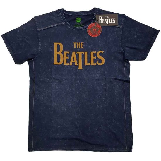 The Beatles: Drop T Logo (Snow Wash, Dye Wash) - Navy Blue T-Shirt