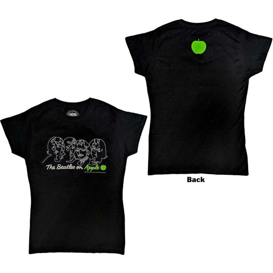 The Beatles: On Apple (Back Print) - Ladies Black T-Shirt