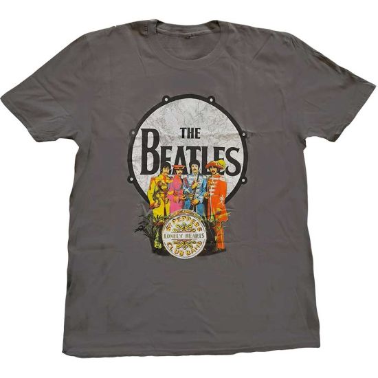 The Beatles: Sgt Pepper & Drum - Charcoal Grey T-Shirt