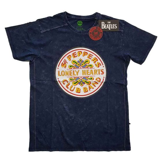 The Beatles: Sgt Pepper Drum (Snow Wash, Dye Wash) - Navy Blue T-Shirt