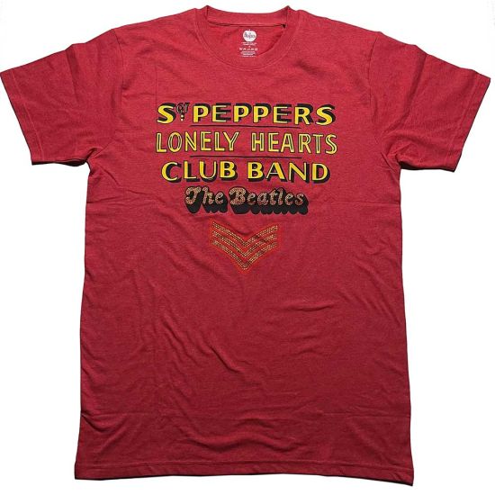 The Beatles: Sgt Pepper Stacked (Embellished) - Red T-Shirt