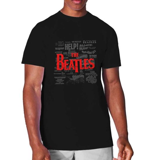 The Beatles: Titles & Logos (Hi-Build, Puff Print) - Black T-Shirt