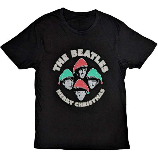 The Beatles: Xmas Hats - Black T-Shirt