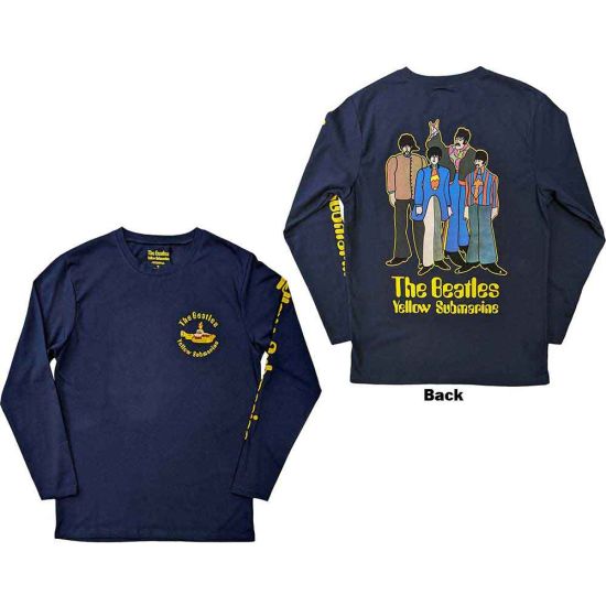 The Beatles: Yellow Submarine Band (Back Print, Sleeve Print) - Navy Blue Long Sleeve T-Shirt