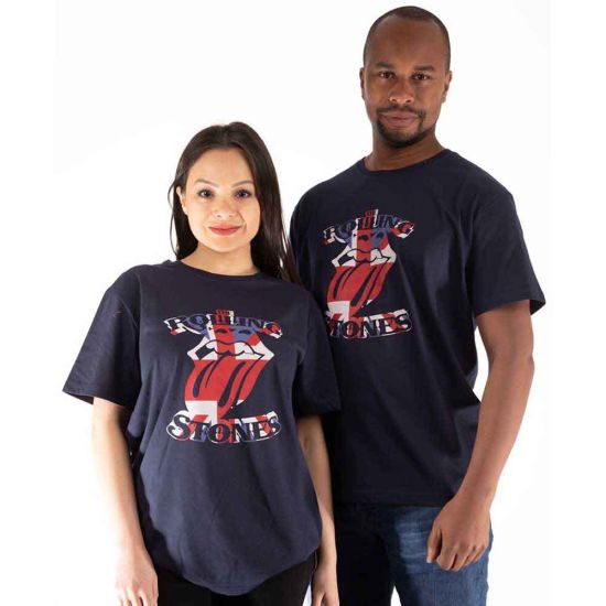 The Rolling Stones: British Flag Tongue - Navy Blue T-Shirt