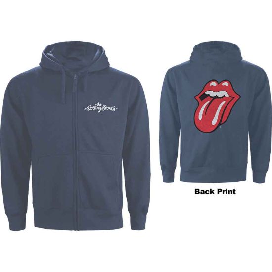 The Rolling Stones: Classic Tongue (Back Print) - Petrol Blue Zip-up Hoodie