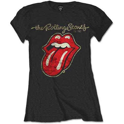 The Rolling Stones: Plastered Tongue - Ladies Black T-Shirt