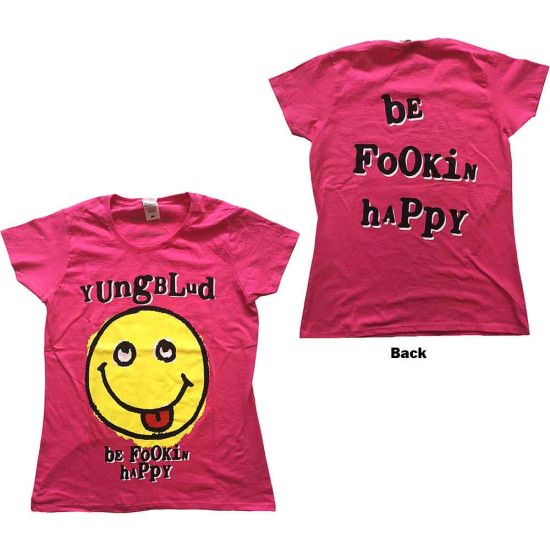 Yungblud: Raver Smile (Back Print) - Ladies Pink T-Shirt