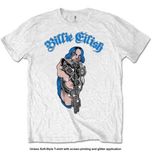 Billie Eilish: Bling (Glitter Print) - White T-Shirt