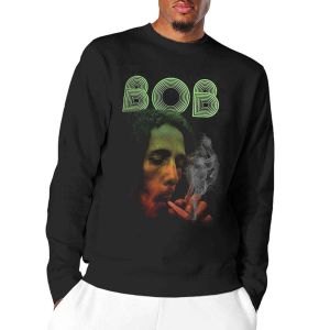 Bob Marley: Smoke Gradient (Dip Dye, Dye Wash) - Black Long Sleeve T-Shirt