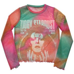 David Bowie: Ziggy v2 (Mesh, Sublimation Print) - Orange Ladies Long Sleeve T-Shirt