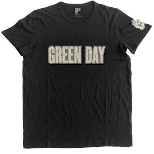 Green Day: Logo & Grenade (Applique) - Black T-Shirt