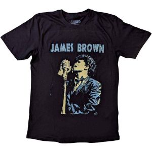 James Brown: Holding Mic - Black T-Shirt