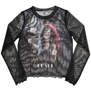 Janis Joplin: Pearl Garden (Mesh, Sublimation Print) - Black Ladies Long Sleeve T-Shirt