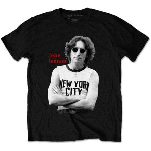 John Lennon: New York City B&W - Black T-Shirt