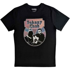 Johnny Cash: Walking Guitar & Front On - Black T-Shirt