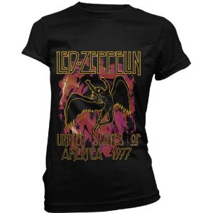 Led Zeppelin: Black Flames - Ladies Black T-Shirt