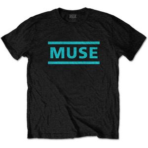 Muse: Light Blue Logo - Black T-Shirt