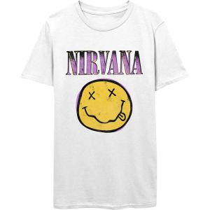 Nirvana: Xerox Happy Face Pink - White T-Shirt