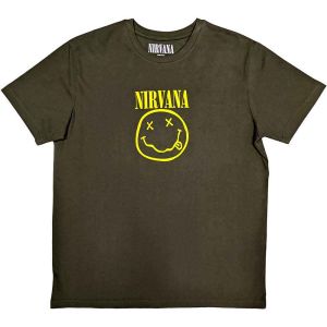 Nirvana: Yellow Happy Face - Green T-Shirt