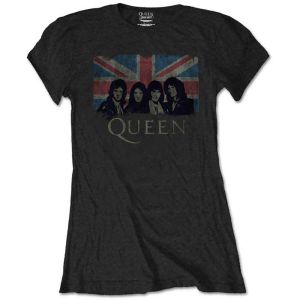 Queen: Union Jack Vintage - Ladies Black T-Shirt