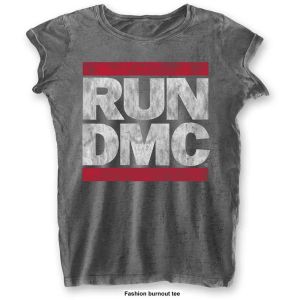 Run DMC: DMC Logo (Burnout) - Ladies Charcoal Grey T-Shirt