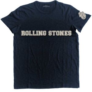 The Rolling Stones: Logo & Tongue (Applique) - Navy Blue T-Shirt