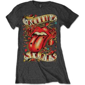 The Rolling Stones: Tongue & Stars - Ladies Charcoal Grey T-Shirt