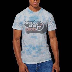 Twenty One Pilots: Vintage Block Holiday (Dip Dye, Dye Wash) - Light Blue & White Dye-wash T-Shirt