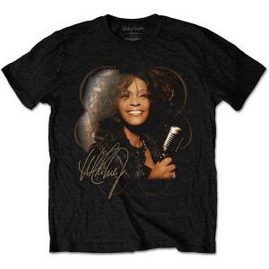 Whitney Houston: Vintage Mic Photo - Black T-Shirt