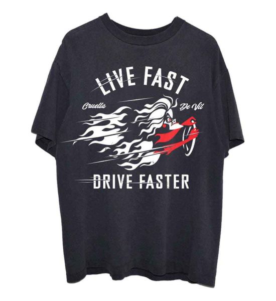 101 Dalmatians: Cruella Live Faster - Black T-Shirt