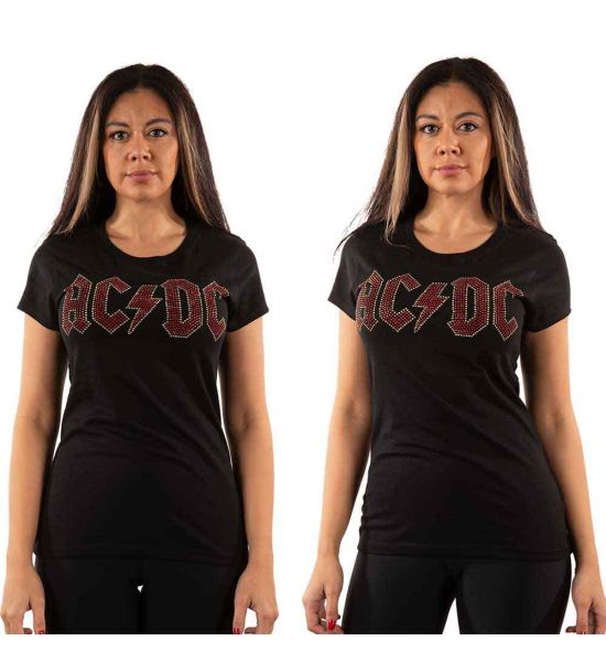 AC/DC: Full Colour Logo (Embellished) - Ladies Black T-Shirt