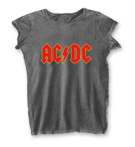 AC/DC: Logo (Burnout) - Ladies Charcoal Grey T-Shirt