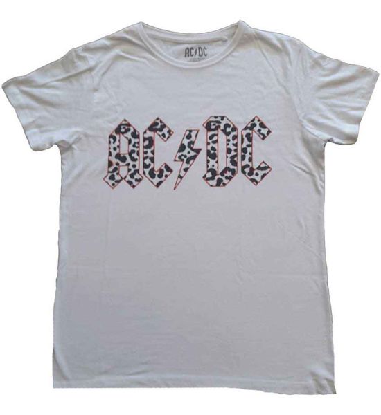 AC/DC: Mono Leopard Print Logo - Ladies White T-Shirt