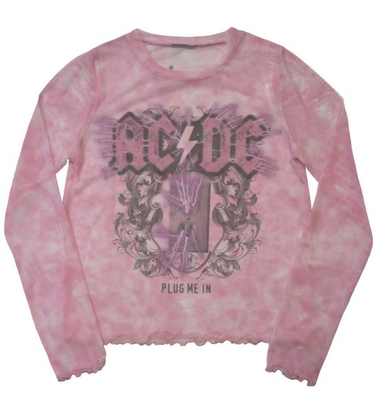 AC/DC: Plug Me In (Mesh, Sublimation Print) - Pink Ladies Long Sleeve T-Shirt